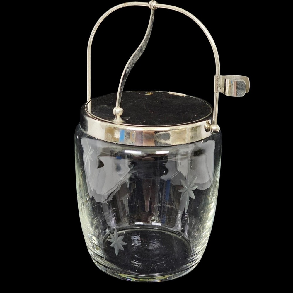 Vintage‎ Glass Atomic Starburst Ice Bucket 8 Point Star Midcentury MCM Barware